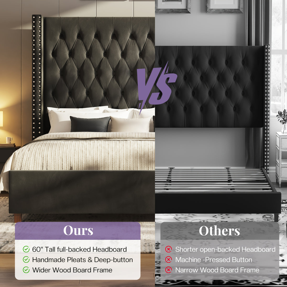 velvet upholstered platform bed frame 60 inch tall - Temu