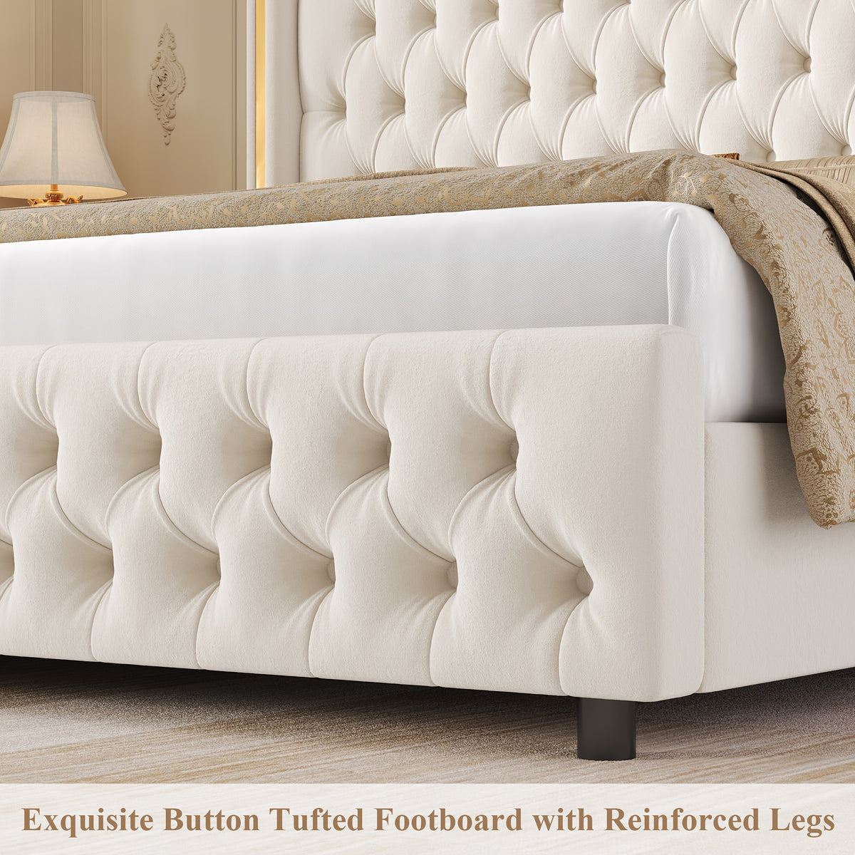 full size bed frame led headboard wingback tufted headboard - Temu