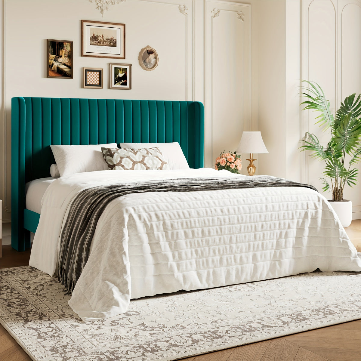 wingback velvet upholstered platform bed frame - Temu