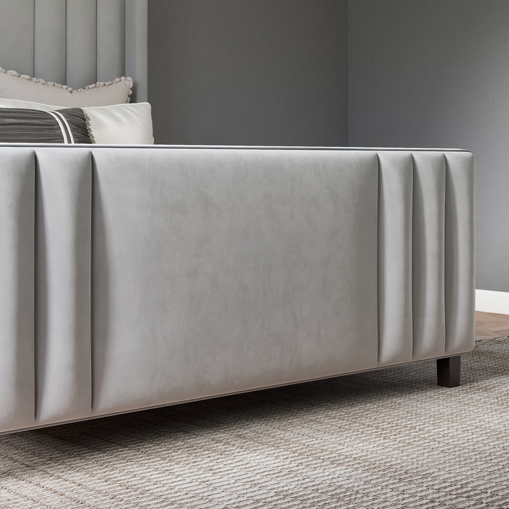 luxurious velvet platform bed frames vertical channel tufted - Temu