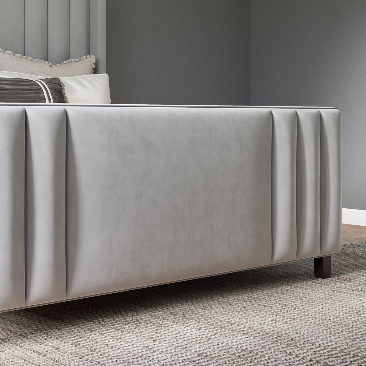 luxurious velvet platform bed frames vertical channel tufted - Temu