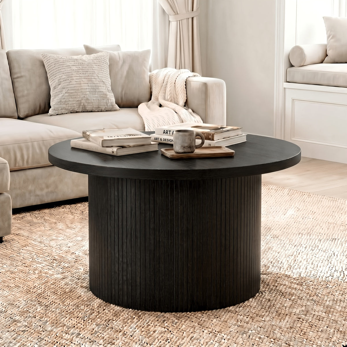 30 round coffee table modern fluted coffee table wood center - Temu
