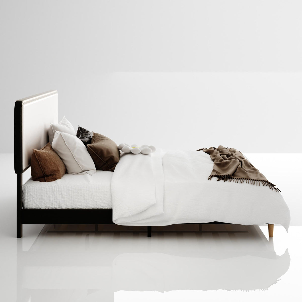 full   century modern upholstered bed frame white fabric - Temu