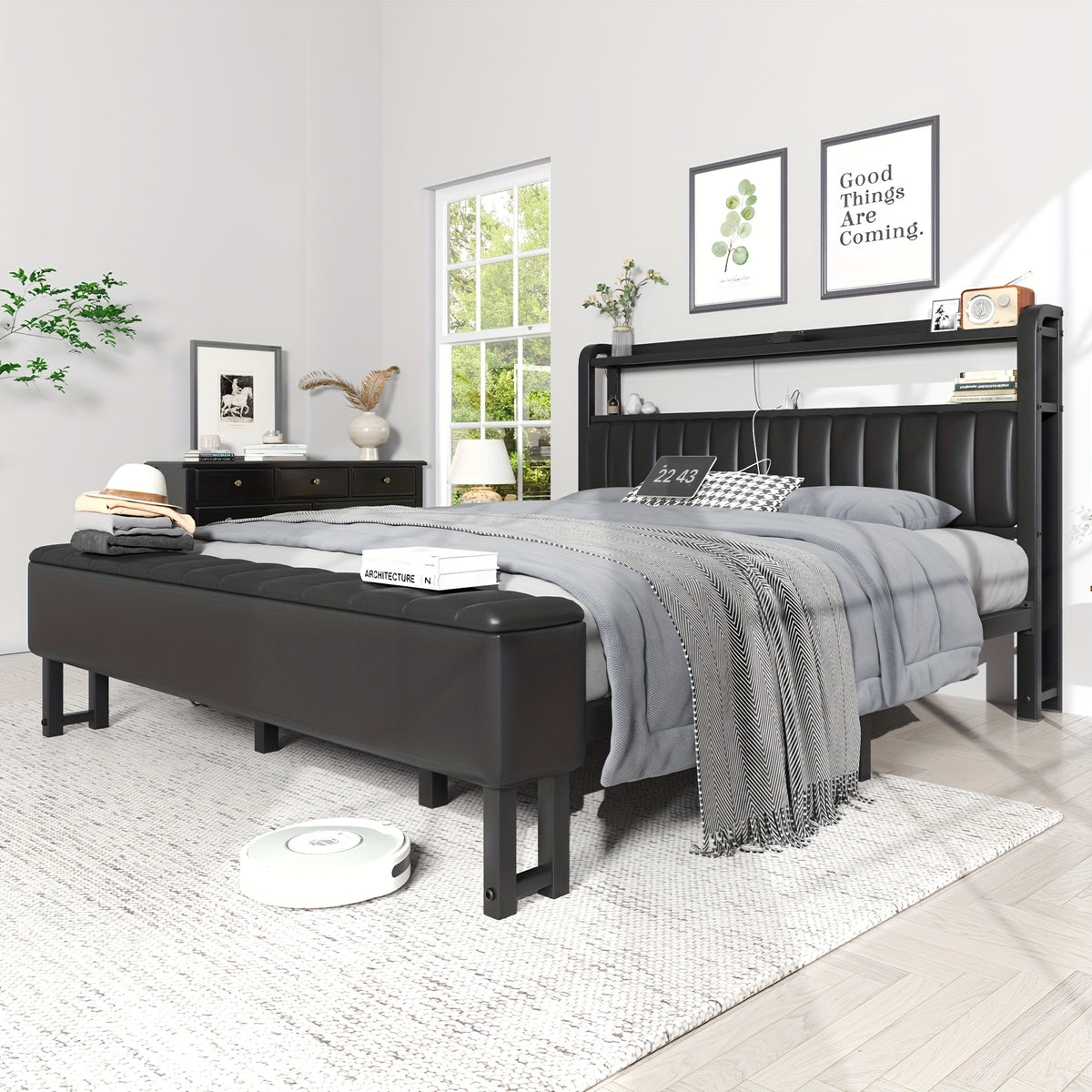 metal platform bed storage   upholstered headboard - Temu