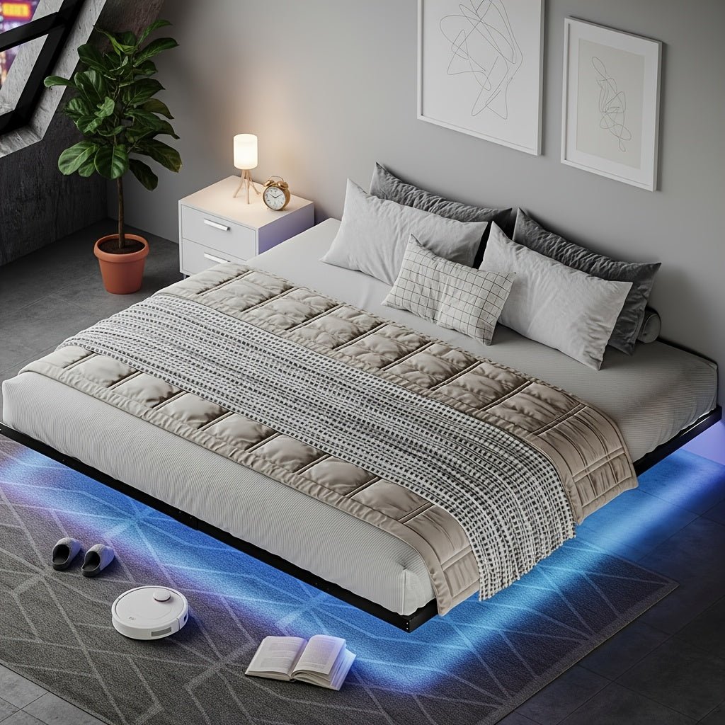 full queen king size floating bed frame led lights metal - Temu