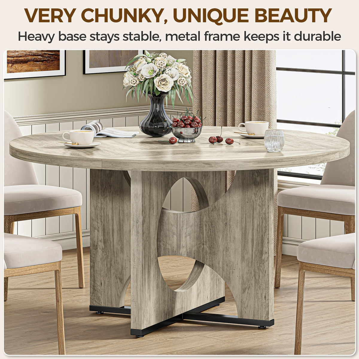 round dining table 6 wooden kitchen table pedestal base 47 - Temu