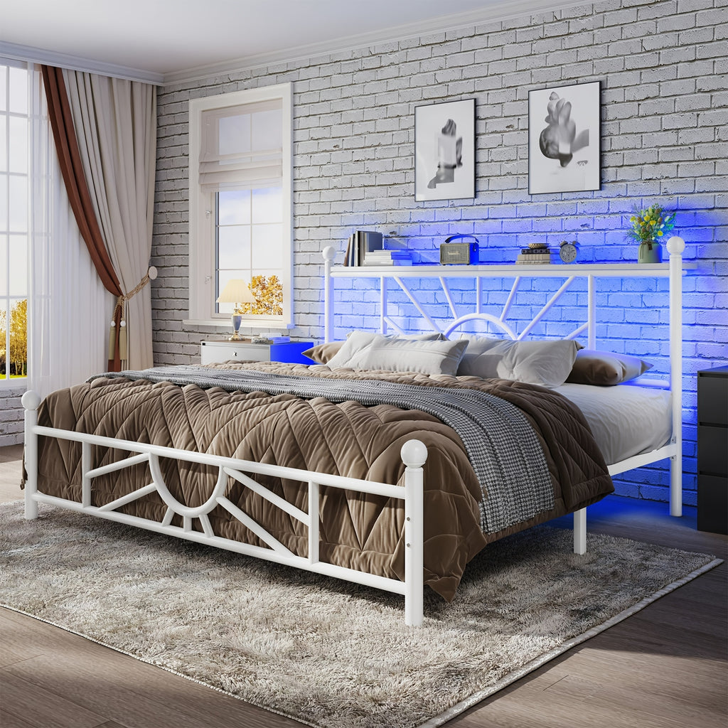 twin full queen king retro metal bed frame led lights - Temu