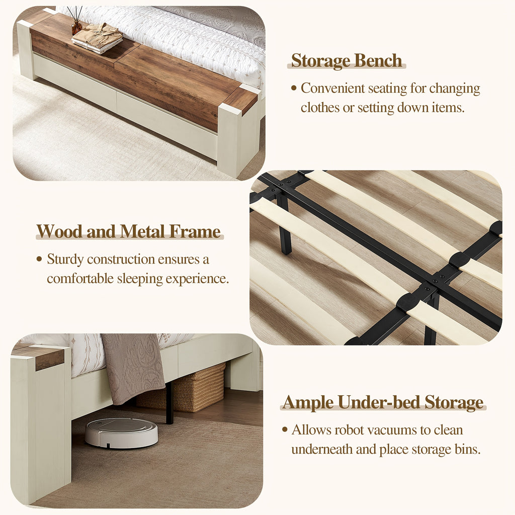 king queen size platform bed frame storage footboard - Temu