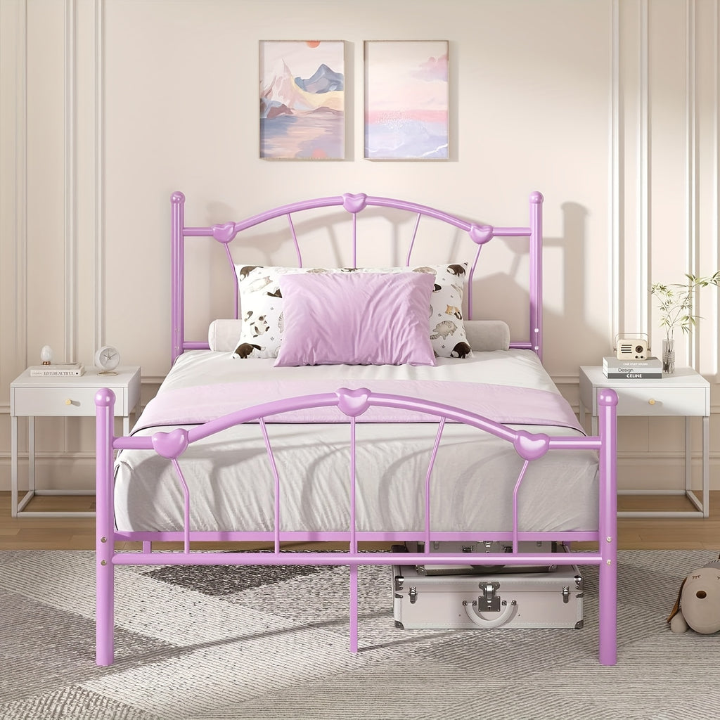 twin full queen size metal bed frame heart shaped headboard - Temu