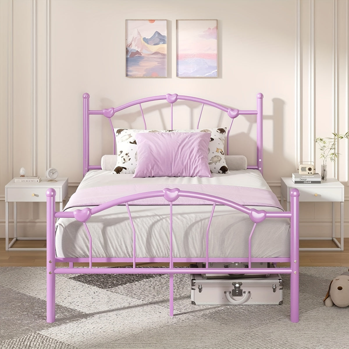 twin full queen size metal bed frame heart shaped headboard - Temu