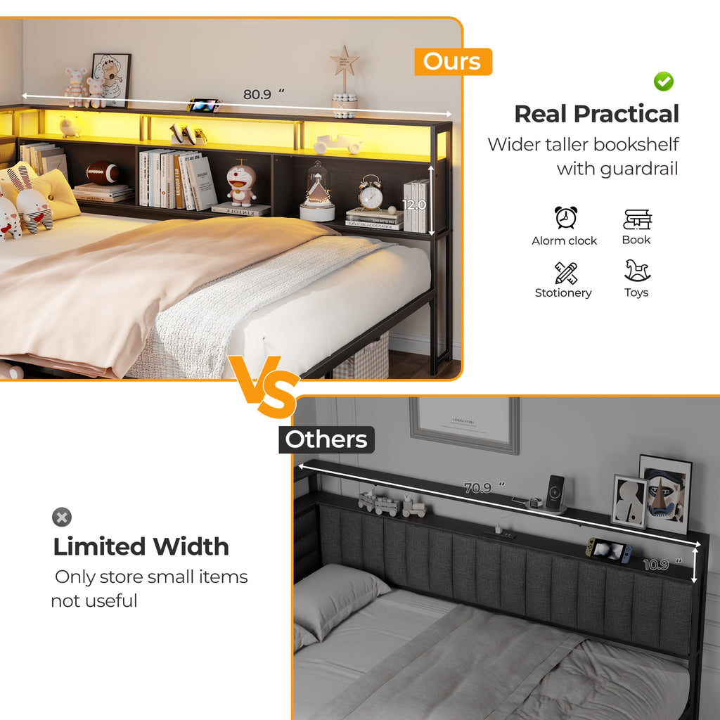 twin full size bed frame 3 drawers a storage bookshelf - Temu