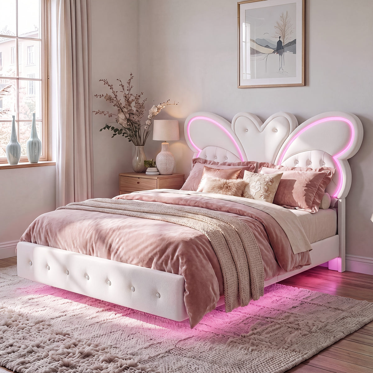 full size bed frame led headboard button tufted   - Temu