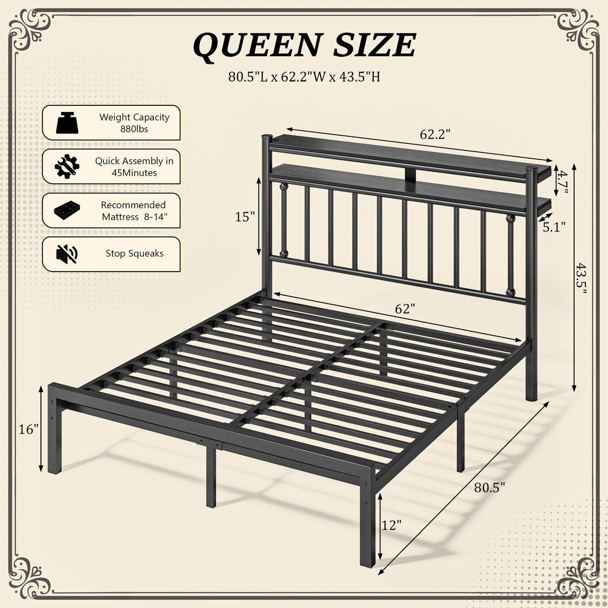 metal twin full queen king size bed frame 2 tier   - Temu