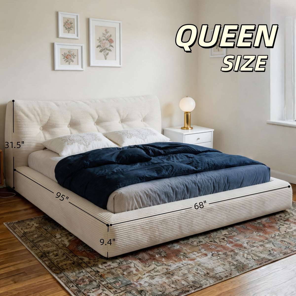 king queen full size bed upholstered corduroy bed frame - Temu