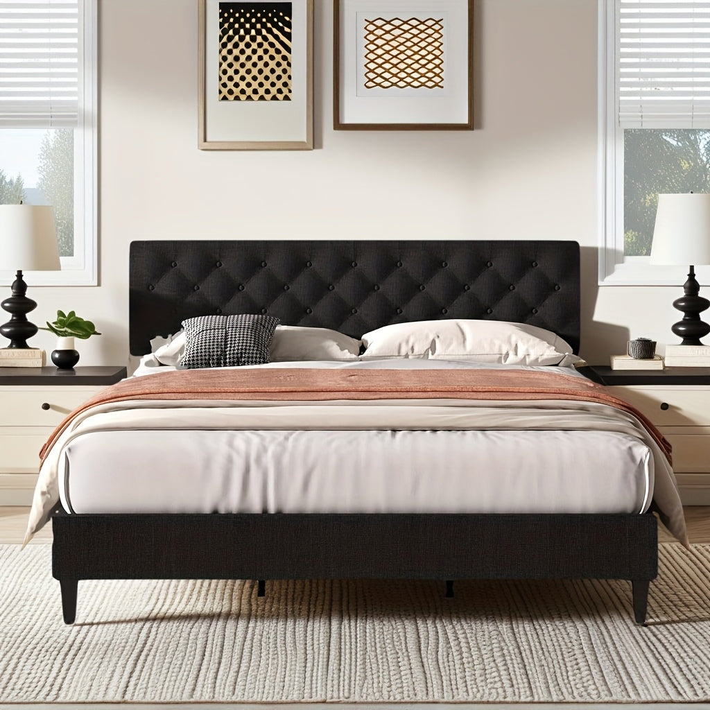 twin full queen king size bed frame headboard linen fabric - Temu