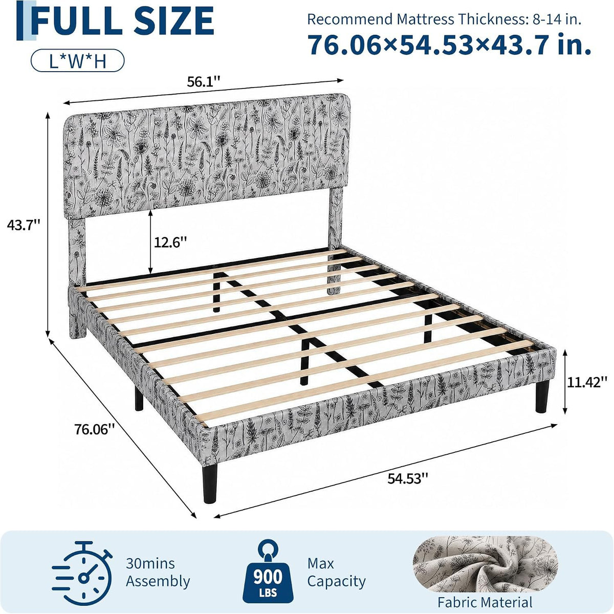upholstered bed frame botanical floral print platform bed - Temu