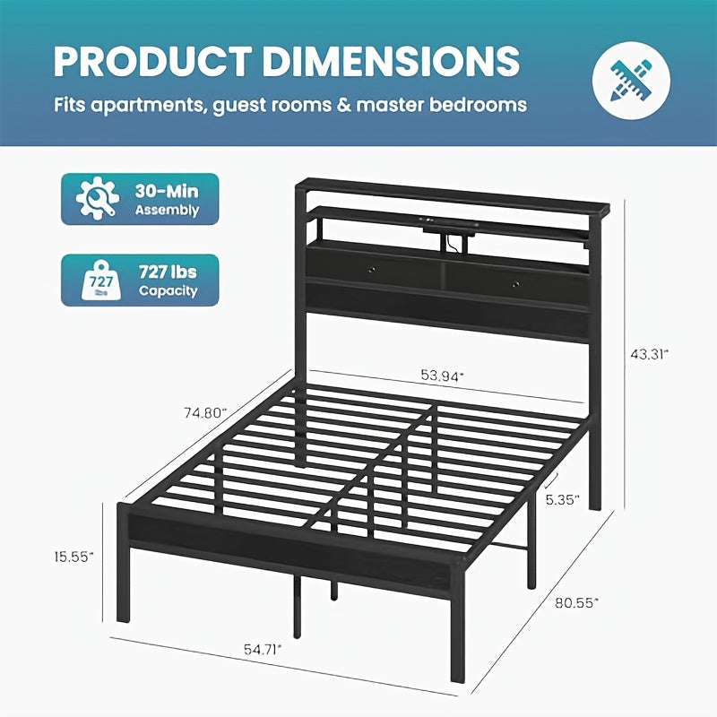 black led platform bed frame charging station 3 tier side - Temu