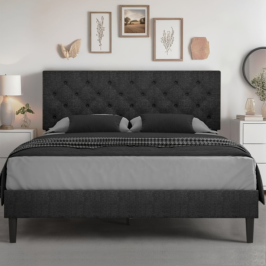 twin full queen king size bed frame headboard linen fabric - Temu