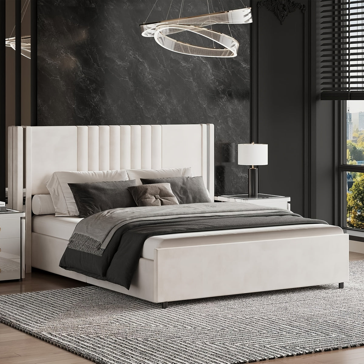 full queen king bed frame velvet upholstered platform - Temu