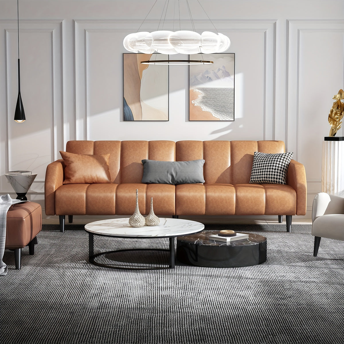 faux leather futon sofa bed 78 inch piano   queen - Temu