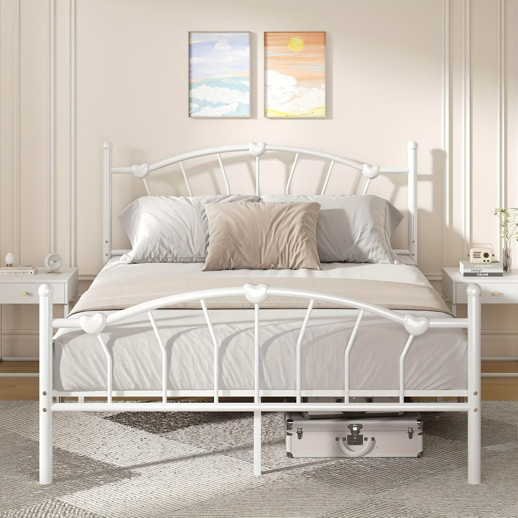 twin full queen size metal bed frame heart shaped headboard - Temu