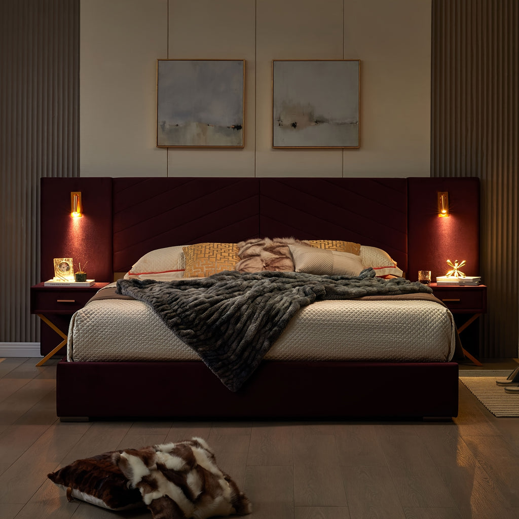 luxury king queen bed frame built in   lights - Temu