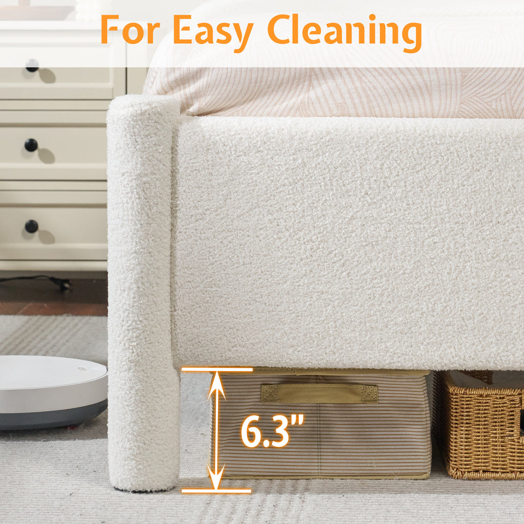 boucle upholstered bed frame platform bed gentle - Temu