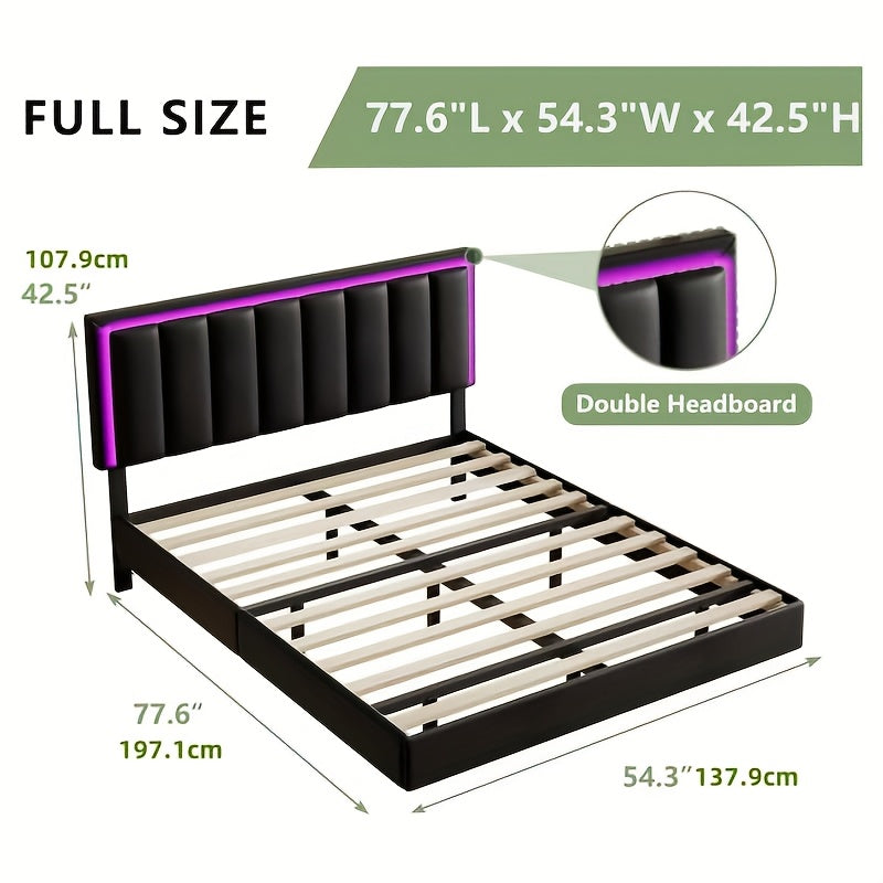 floating bed frame rgb led lights upholstered headboard - Temu