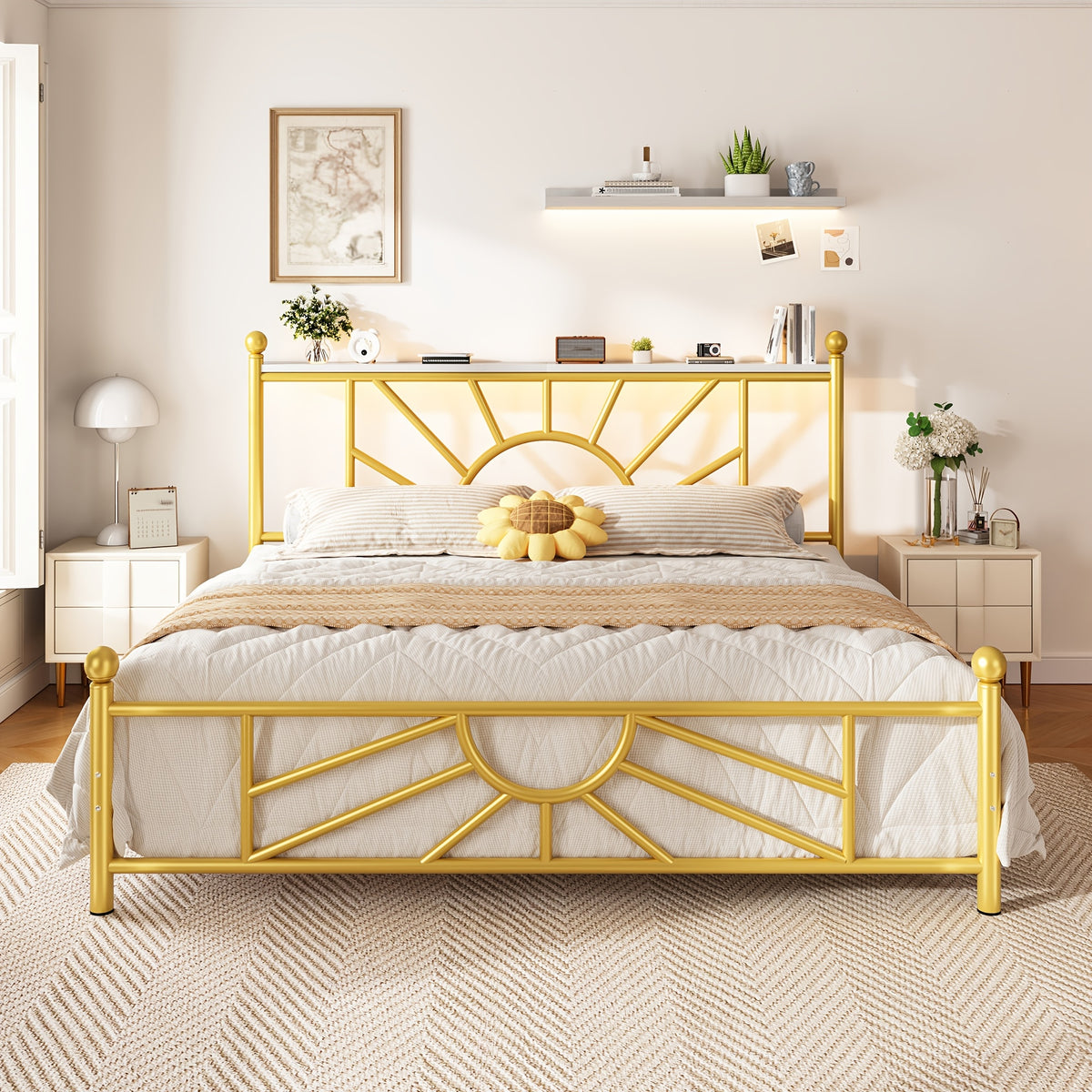 twin full queen king retro metal bed frame led lights - Temu