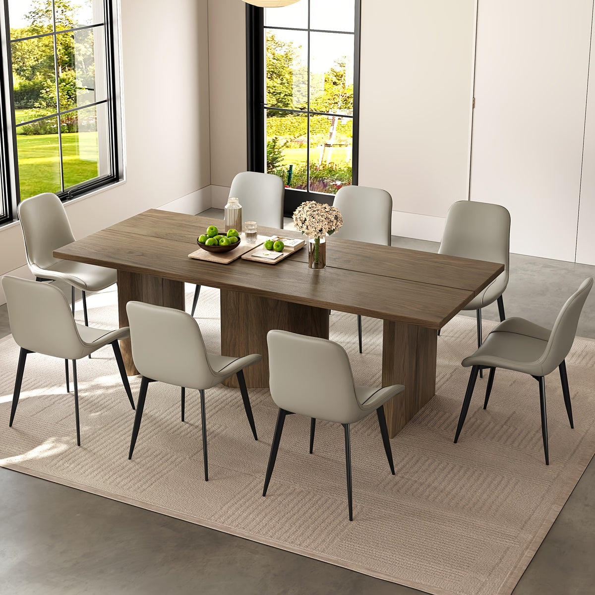 modern oak grain dining table set large tabletop stable 3d - Temu