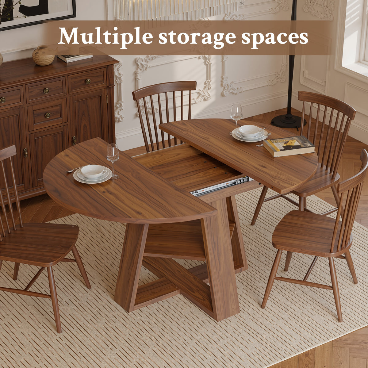 5pcs modern extendable oval dining table set suitable 4 - Temu