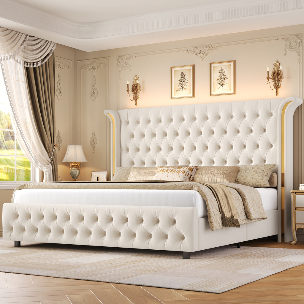 full size bed frame led headboard wingback tufted headboard - Temu