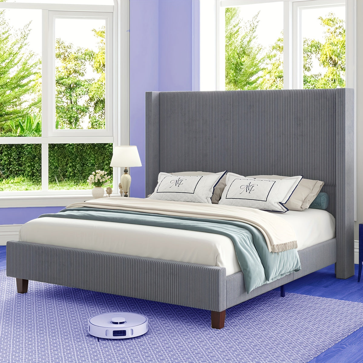 61 platform bed frame upholstered bed corduroy wingback - Temu