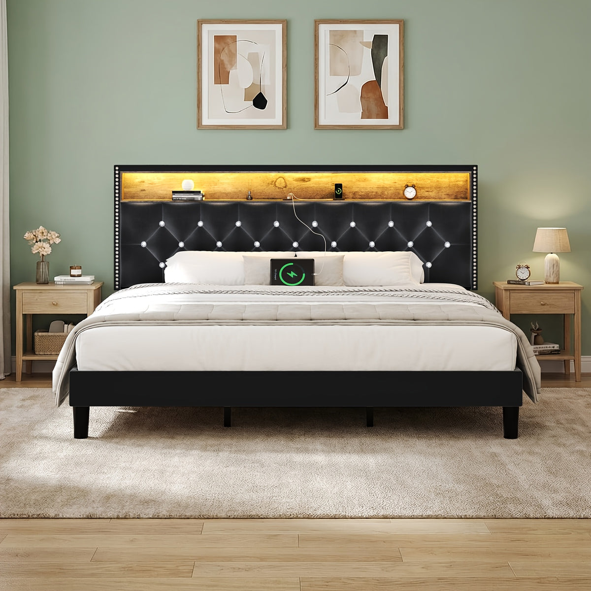 full queen king bed frame led lights velvet - Temu