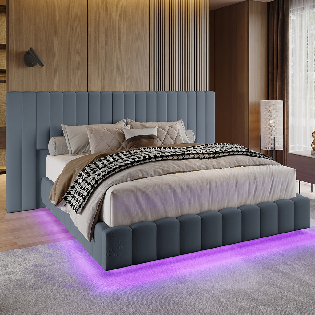 velvet upholstered bed frame wide headboard floating - Temu