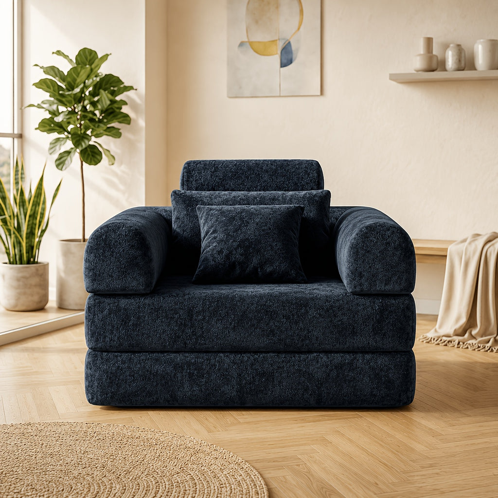 120cm wide navy blue plush velvet single sofa chair cozy - Temu