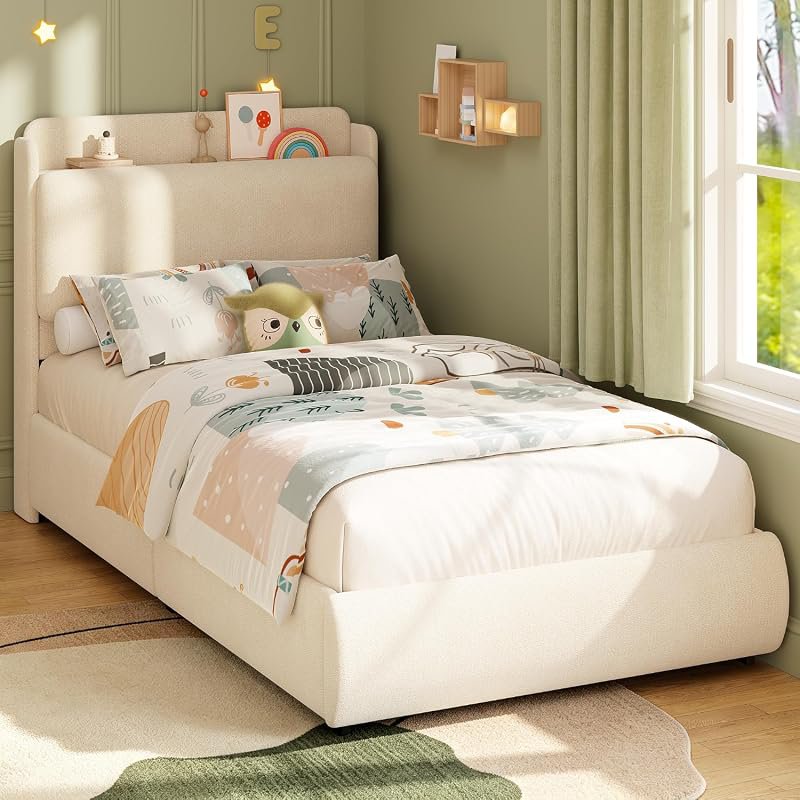 bedroom bed frame recessed shelf platform bed headboard - Temu