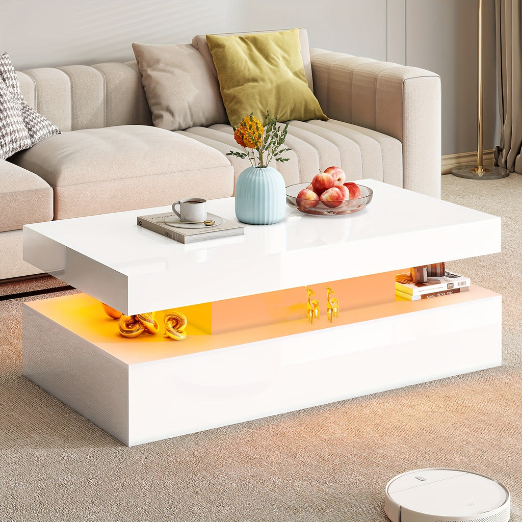 high gloss led coffee table modern 2 tier center table led - Temu