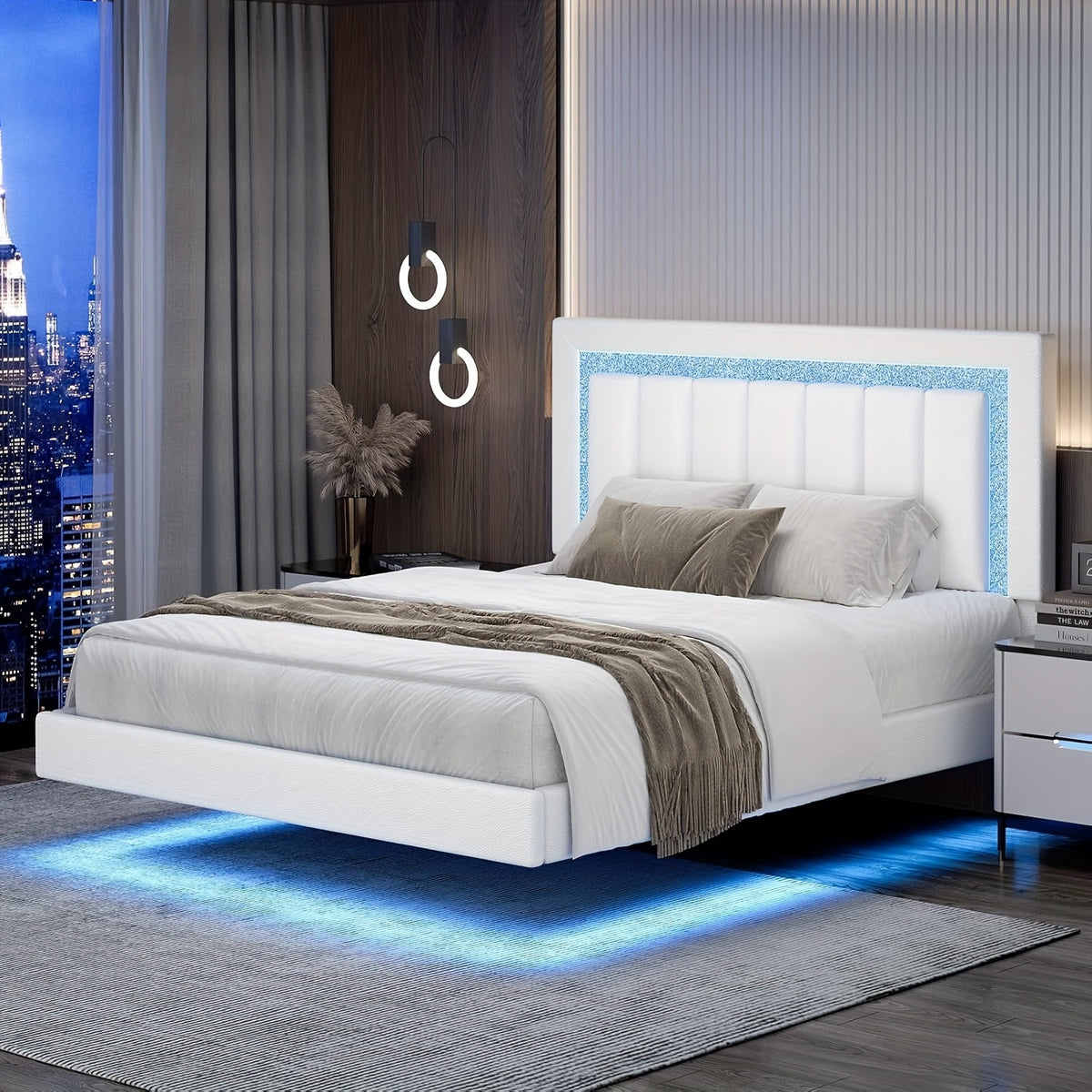 twin full queen smart led lights floating bed frame   - Temu