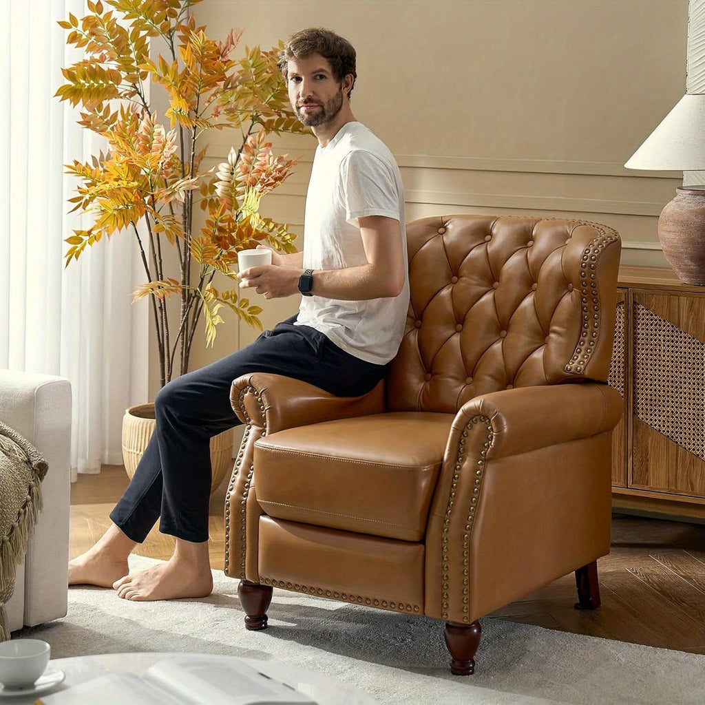 genuine leather recliner chair solid wood legs modern - Temu