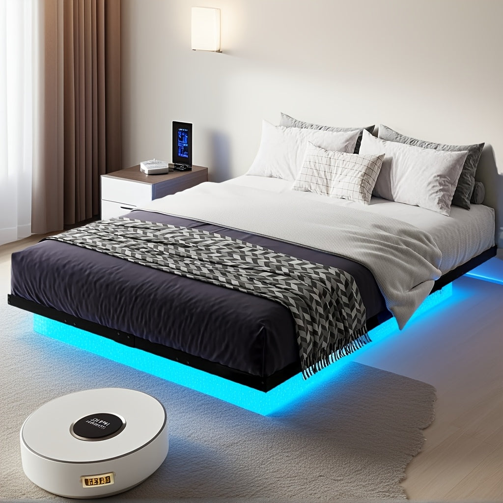 full queen king size floating bed frame led lights heavy - Temu