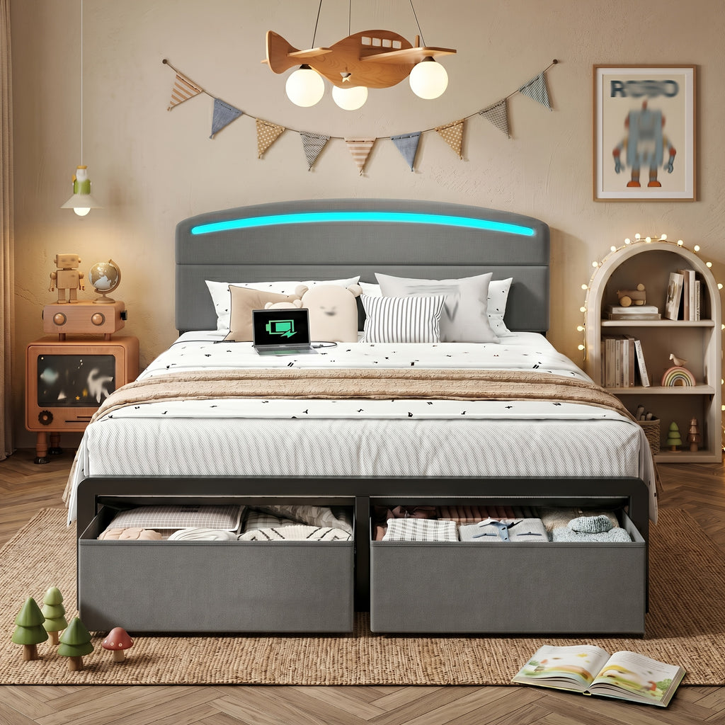 full queen king size bed frame curved headboard 2 3   - Temu