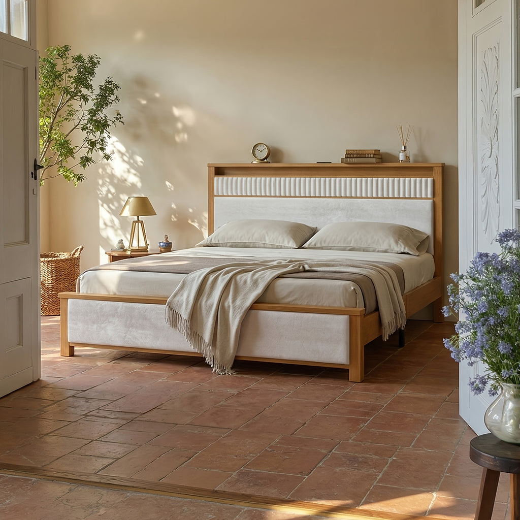 upholstered bed frame vertical stripe headboard queen king - Temu