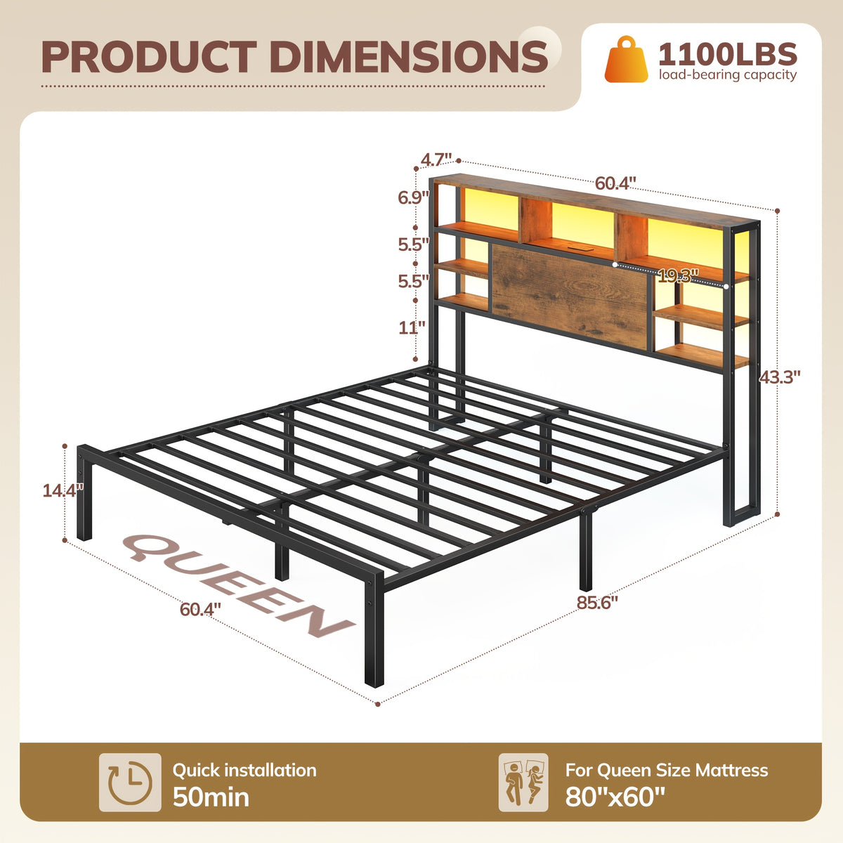 full queen king size bed frame   storage headboard - Temu