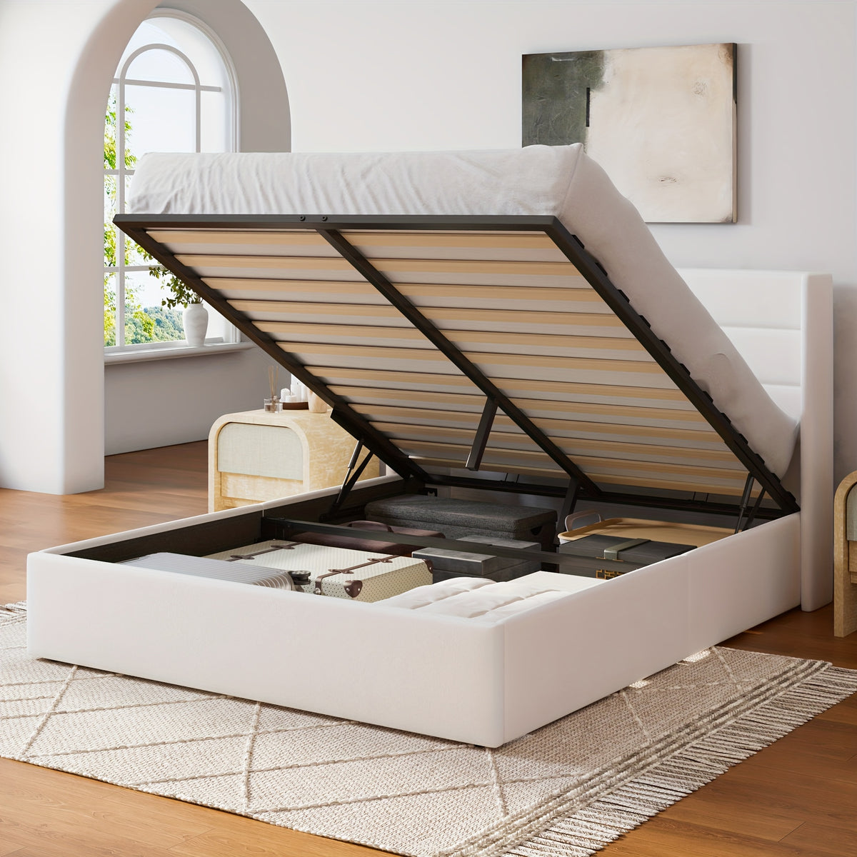 lift storage bed modern wingback upholstered - Temu