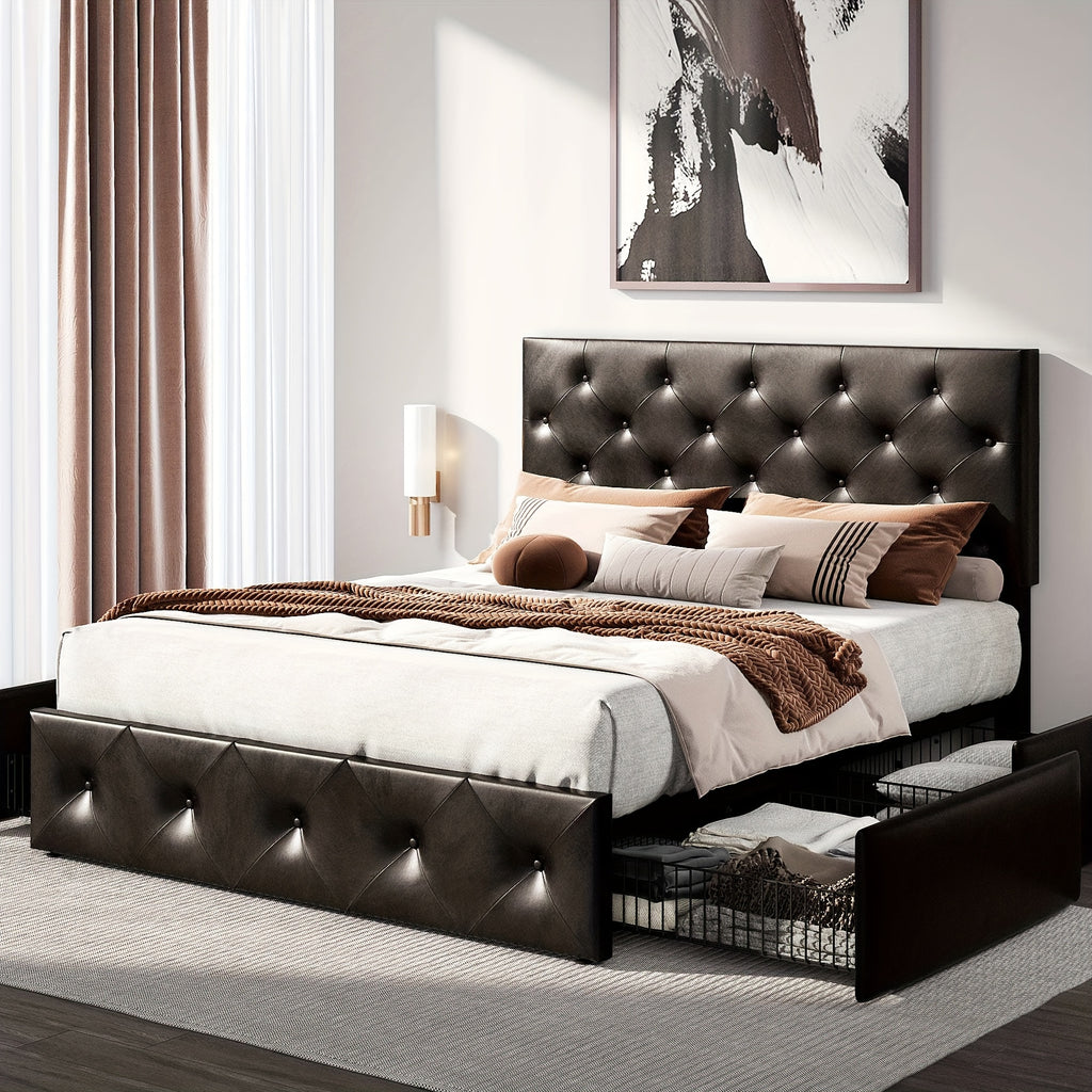 full queen king upholstered platform storage bed 4 - Temu