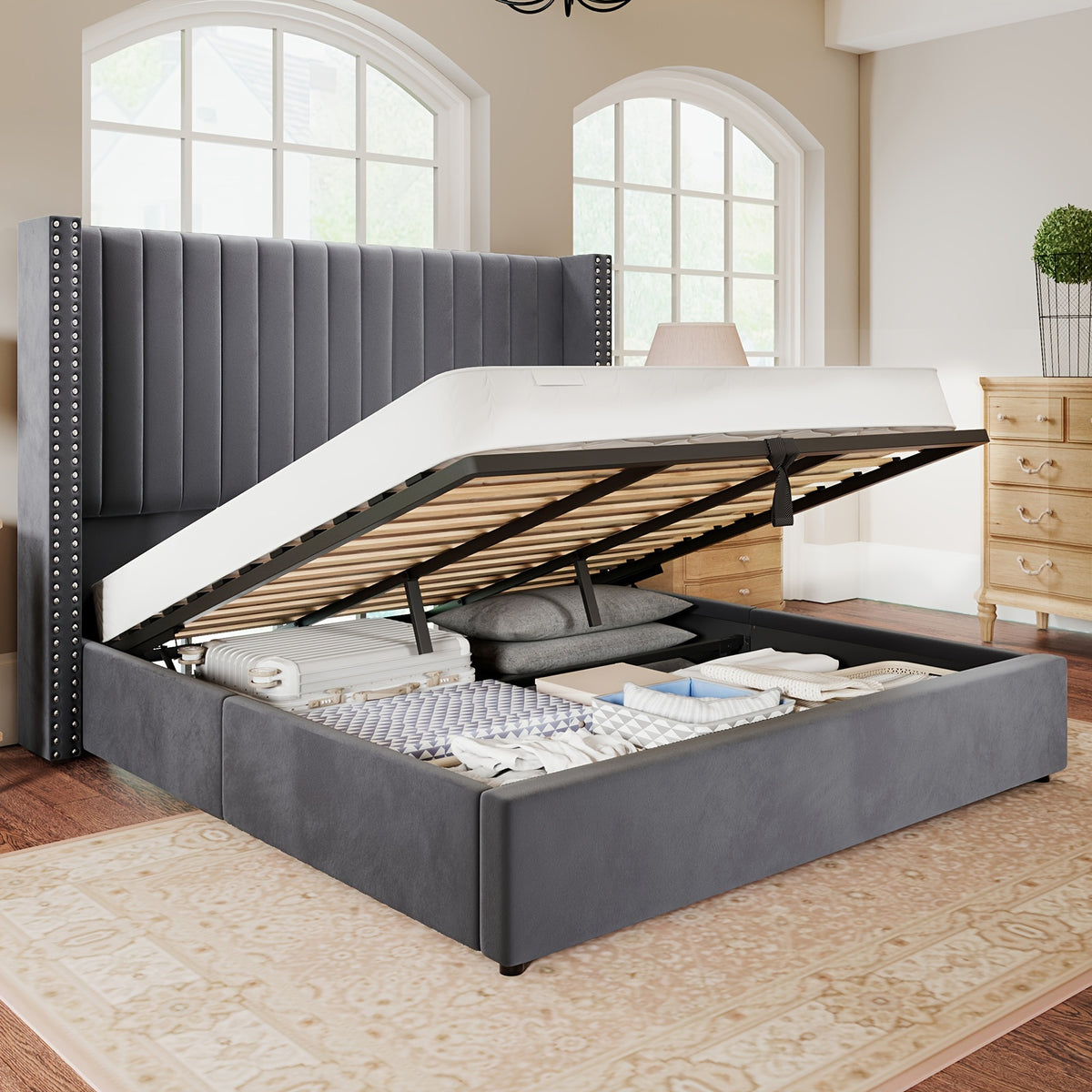 lift upholstered wingback platform bed frame - Temu