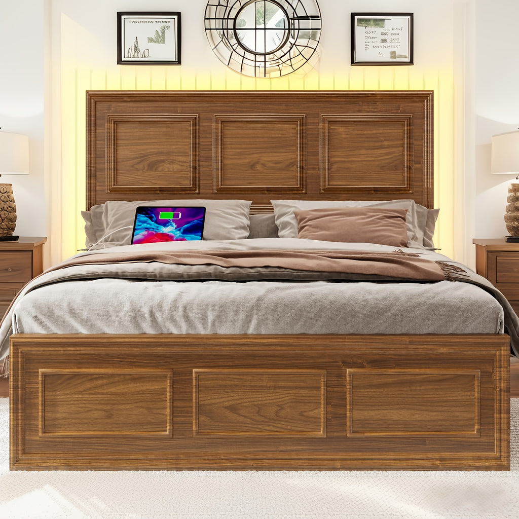 platform bed frame led headboard charging station   - Temu
