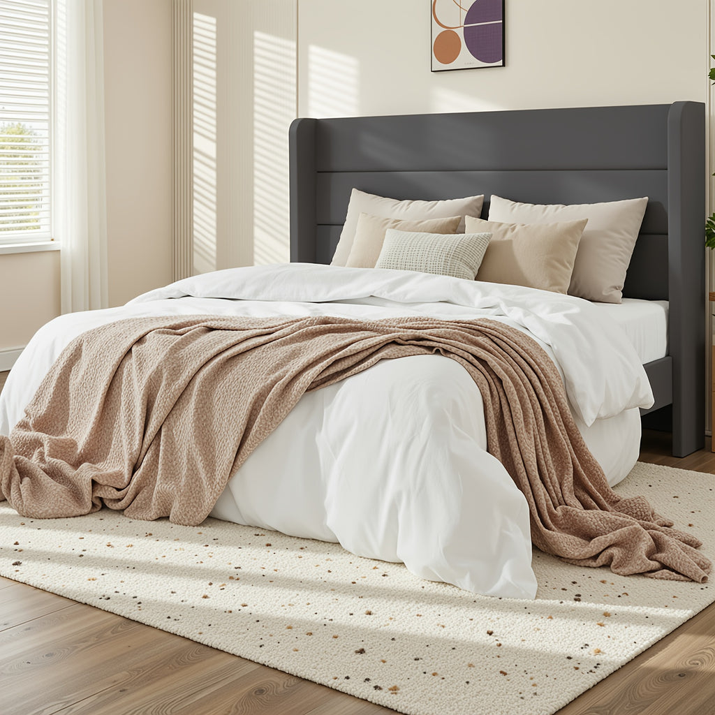 modern wingback platform bed frame velvet upholstered - Temu