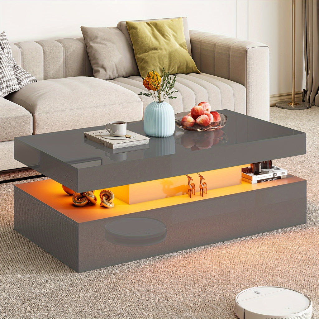high gloss led coffee table modern 2 tier center table led - Temu